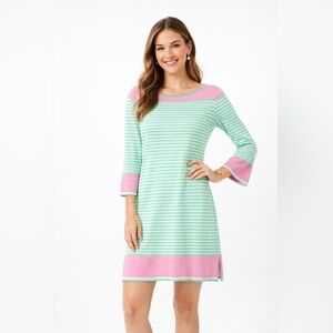 Sail to Sable Striped Bell Sleeve Shift Dress Pink Green Size Small